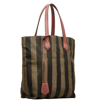 Shop Fendi Pequin Brown Canvas Tote Bag ()