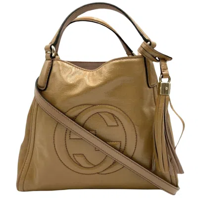 Shop Gucci Soho Beige Patent Leather Tote Bag ()