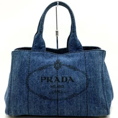 Shop Prada Canapa Blue Denim - Jeans Tote Bag ()