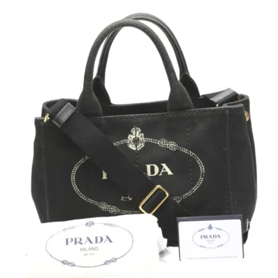 Shop Prada Canapa Black Denim - Jeans Tote Bag ()