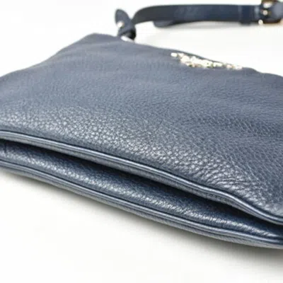 Shop Prada Vitello Navy Leather Clutch Bag ()