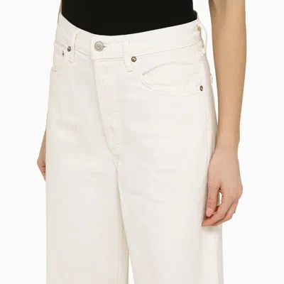 Shop Agolde White Denim Flared Jeans