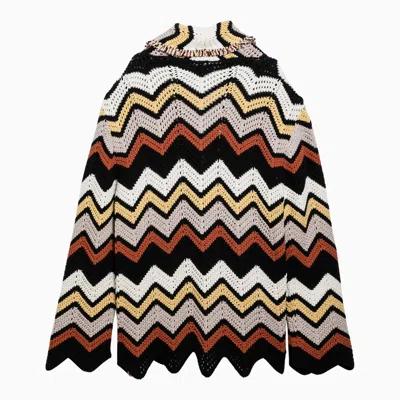 Shop Alanui Cardigan In Crochet Zig Zag Multicolore