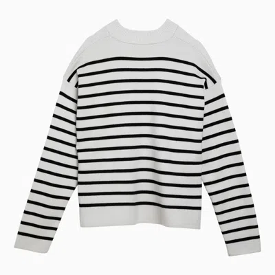 Shop Ami Alexandre Mattiussi Ami Paris Chalk White/black Striped Cotton And Wool Jumper