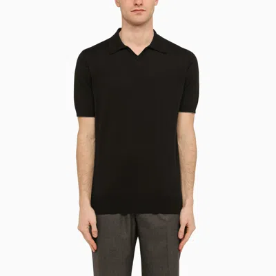 Shop Brunello Cucinelli Black Cotton Short Sleeved Polo Shirt