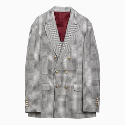 Shop Brunello Cucinelli Brown Prince Of Wales Double Breasted Jacket
