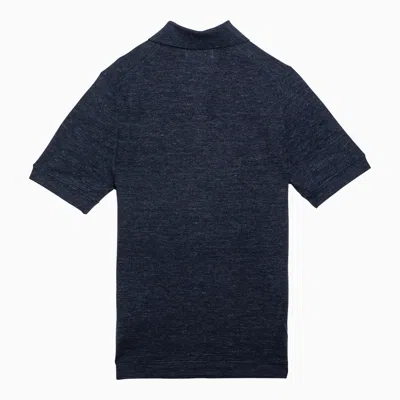 Shop Brunello Cucinelli Dark Blue Short Sleeved Polo Shirt
