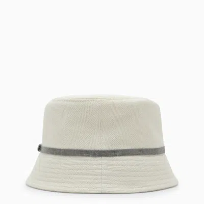 Shop Brunello Cucinelli White Cotton And Linen Bucket Hat