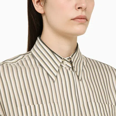 Shop Brunello Cucinelli White/beige/lignite Striped Silk Shirt