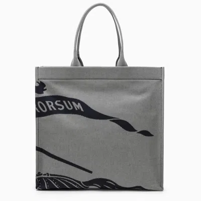 Shop Burberry Medium Grey Canvas Tote Bag With Logo