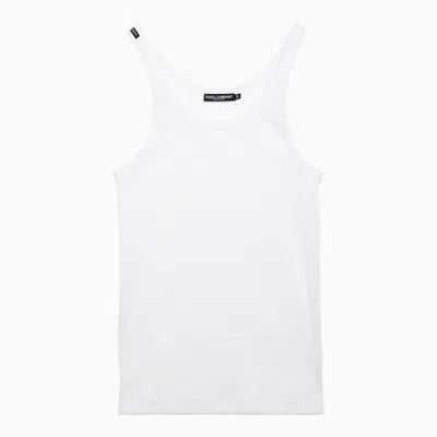 Shop Dolce & Gabbana Dolce&gabbana White Ribbed Cotton Tank Top