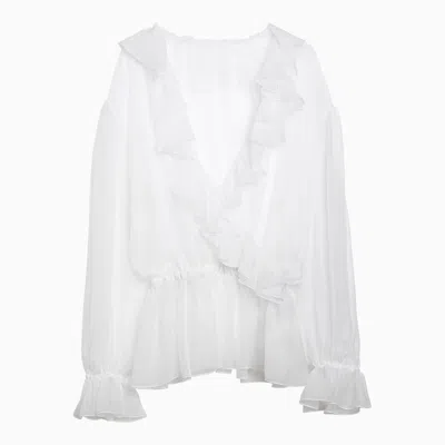 Shop Dolce & Gabbana Dolce&gabbana White Silk Chiffon Blouse With Ruffles