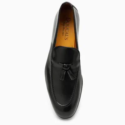 Shop Doucal's Black Leather Moccasin With Tassels