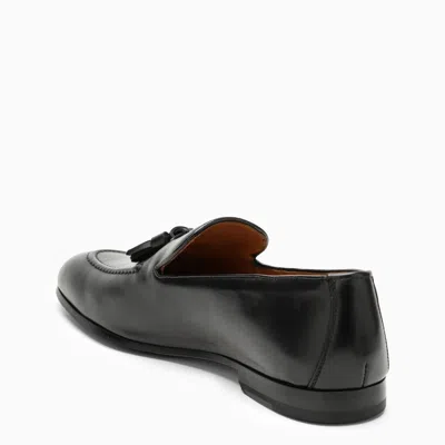 Shop Doucal's Black Leather Moccasin With Tassels