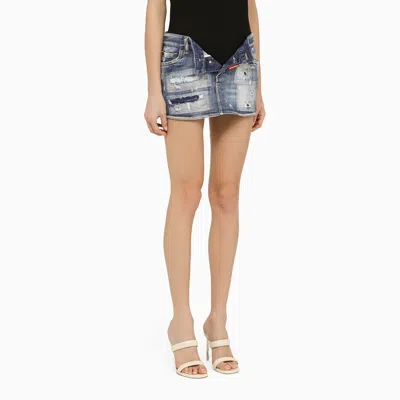 Shop Dsquared2 Mini Skirt With Washed Out Effect In Denim