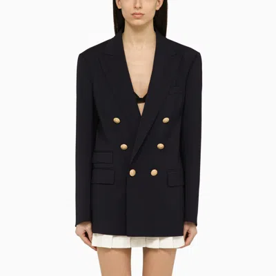 Shop Dsquared2 Navy Blue Double Breasted Jacket In Wool
