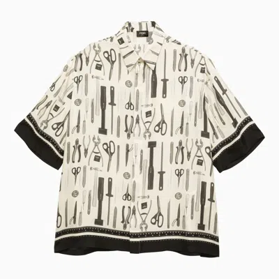 Shop Fendi Silk Over Shirt With White Print