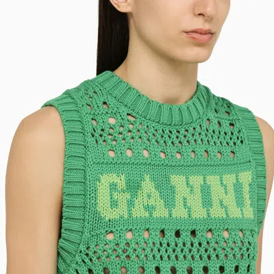 Shop Ganni Green Cotton Blend Waistcoat With Logo