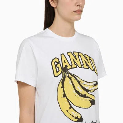 Shop Ganni White Cotton T Shirt With Logo Print