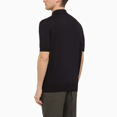 Shop Loro Piana Navy Blue Cotton Short Sleeved Polo Shirt