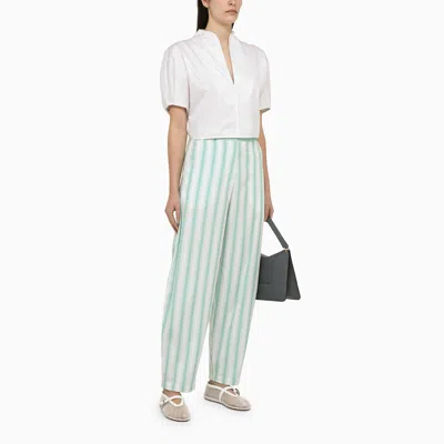 Margaux Lonnberg Striped Cotton Trousers For Women In Green