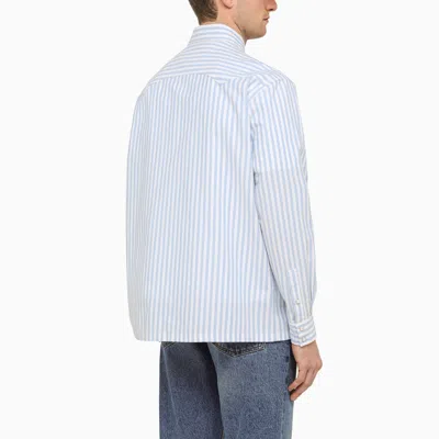 Shop Palm Angels Blue And White Striped Sleeve Shirt