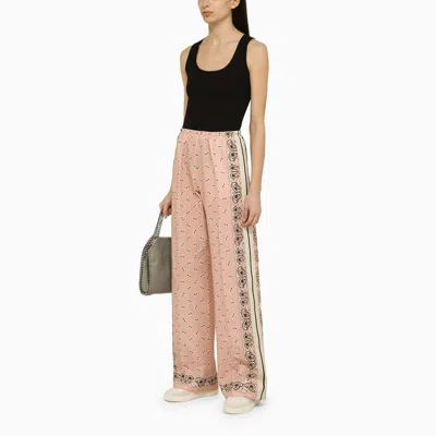 Shop Palm Angels Pink/white Linen Blend Print Trousers