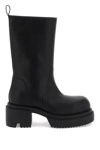 Rick Owens Mid-calf Leather Plaform Boots In Black