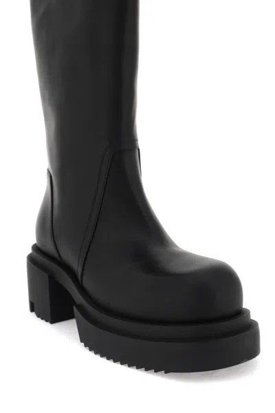 Rick Owens Mid-calf Leather Plaform Boots In Black
