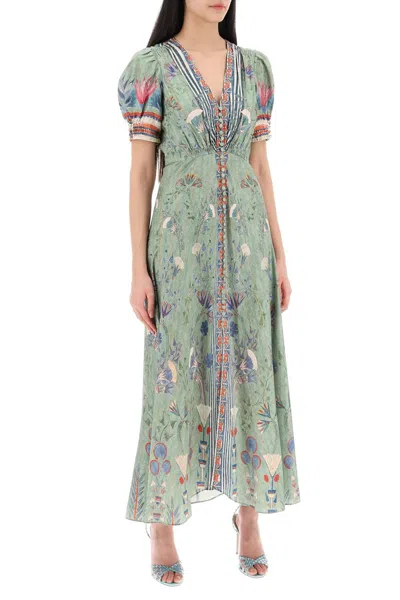 Shop Saloni 'lea' Long Dress In Printed Silk