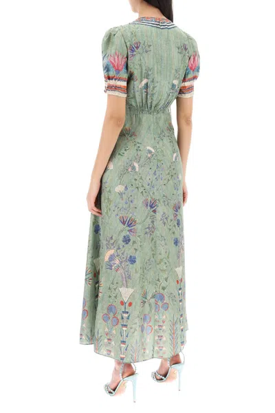 Shop Saloni 'lea' Long Dress In Printed Silk