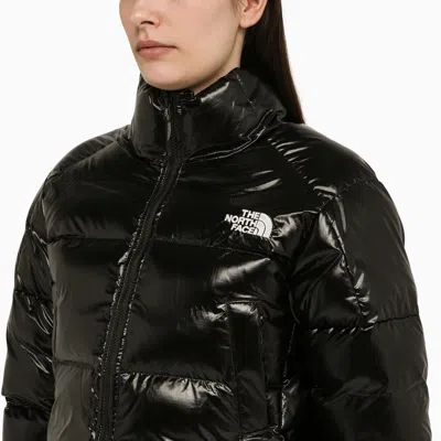 Shop The North Face Glossy Black Cropped Nylon Down Jacket