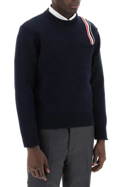 Shop Thom Browne Cotton Pullover With Rwb Stripe