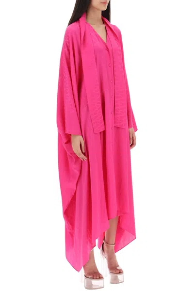 Shop Valentino Garavani Maxi Shirt Dress In Crepe De Chine With 'toile Iconographe' Motif