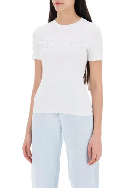 Shop Versace "logo Rhinestone T Shirt