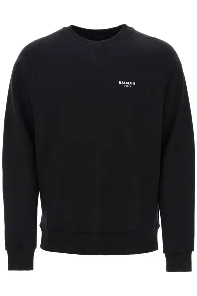 Shop Balmain Crew-neck Sweatshirt With Flocked Logo Men In Black