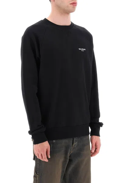 Shop Balmain Crew-neck Sweatshirt With Flocked Logo Men In Black
