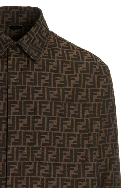 Shop Fendi Men Logo Overshirt In Brown