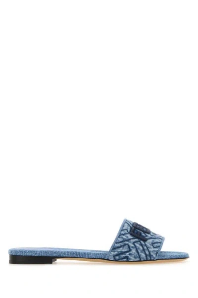 Shop Fendi Woman Denim Signature Slippers In Blue