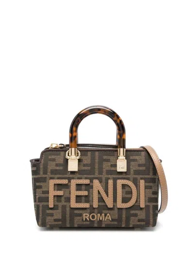 Shop Fendi Women By The Way Mini Fabric Boston Bag In Brown