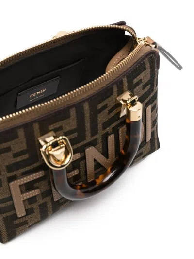 Shop Fendi Women By The Way Mini Fabric Boston Bag In Brown
