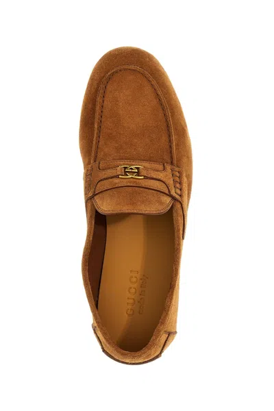 Shop Gucci Men 'incrocio Gg' Loafers In Brown