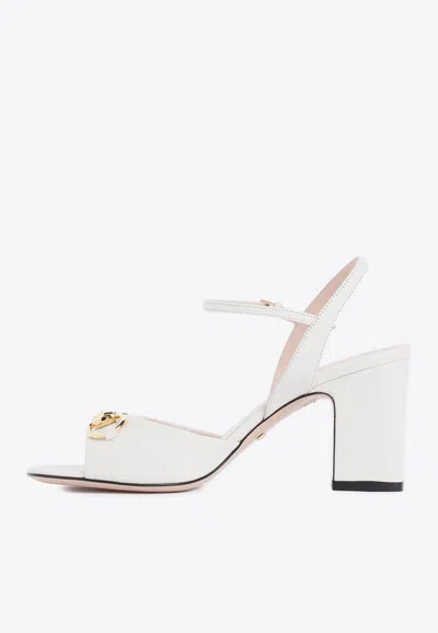 Shop Gucci 85 Horsbit Slingback Leather Sandals In White