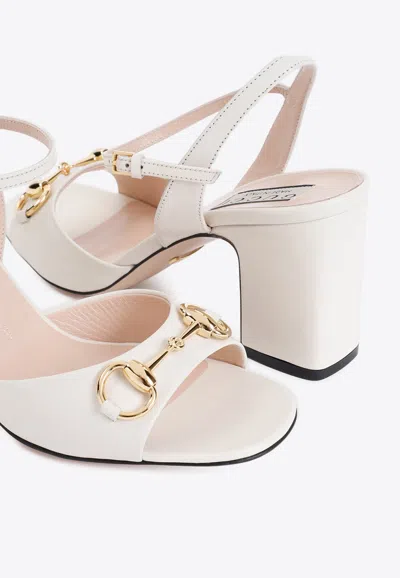 Shop Gucci 85 Horsbit Slingback Leather Sandals In White