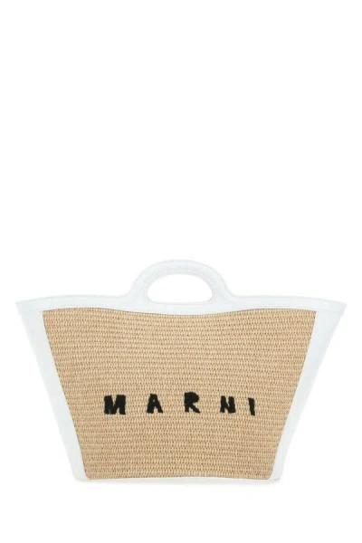 Shop Marni Woman Two-tone Leather And Raffia Small Tropicalia Summer Handbag In Multicolor