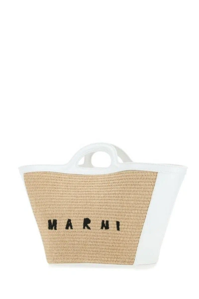 Shop Marni Woman Two-tone Leather And Raffia Small Tropicalia Summer Handbag In Multicolor