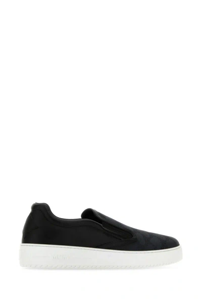 Shop Mcm Woman Black Canvas And Leather Neo Terrain Slip Ons