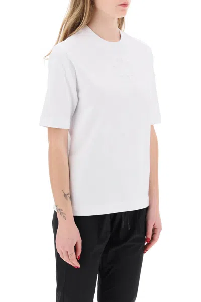 Shop Moncler Embossed Logo T-shirt Women In White
