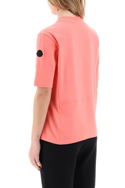 Shop Moncler Embossed Logo T-shirt Women In Pink