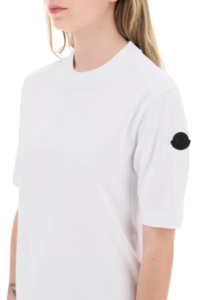 Shop Moncler Embossed Logo T-shirt Women In White
